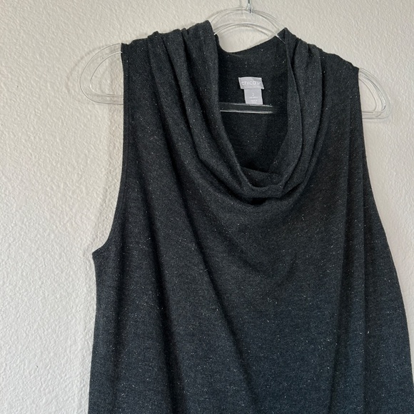 Chicos size 2 /L sleeveless cowl neck top cashmere blend gray shimmery - Picture 5 of 11